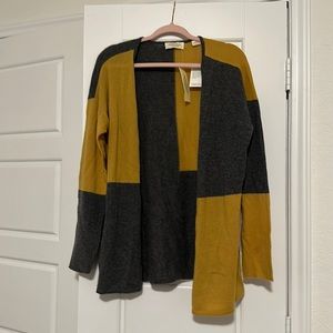 Peck & Peck Cashmere Cardigan Gold and Gray Color Block Sweater